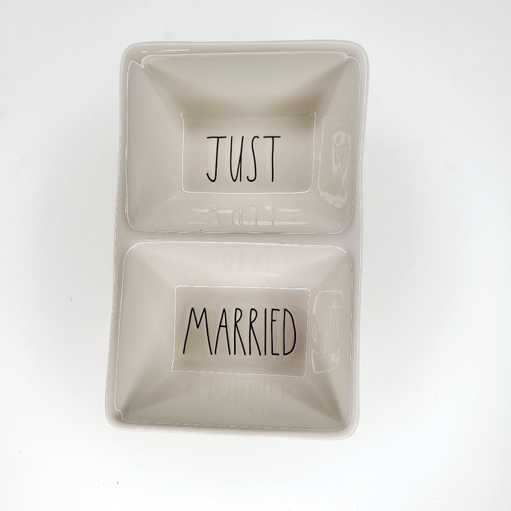 Rae Dunn by Magenta Just Married ceramic divided candy dish